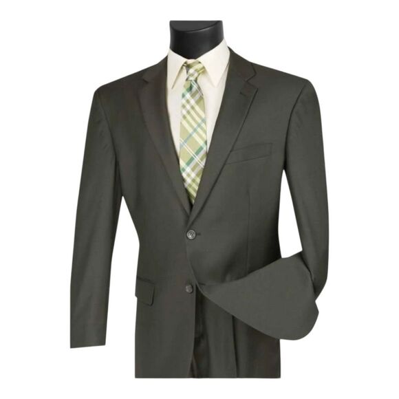 APOLLO KING MEN'S 2 PIECE MODERN FIT SOLID OLIVE EXECUTIVE SUIT. 5604 - Picture 2 of 2